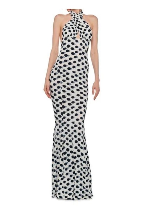 Norma Kamali Dresses & Skirts - Norma Kamali Cross Halter Fishtail Gown in Paint Dots